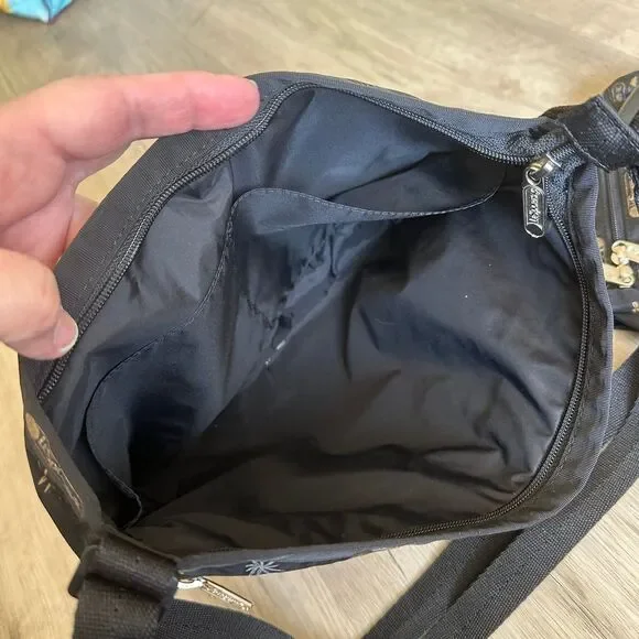 LeSportSac Crossbody Purse & Bag Set Starlet Print Black Metallic Freehand Stars - Picture 6 of 10